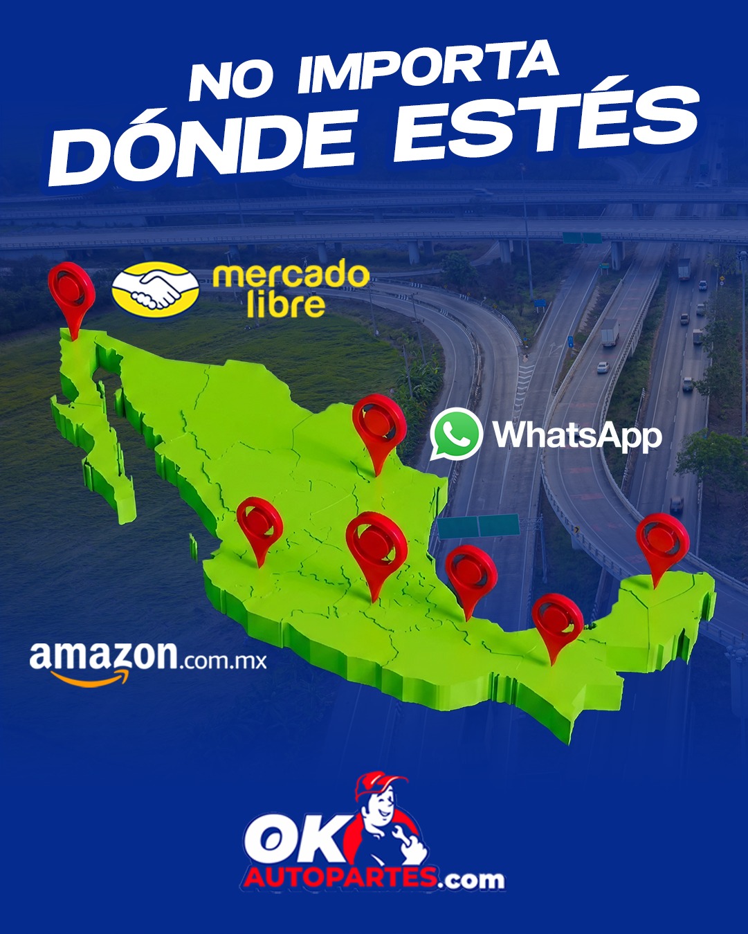 Mapa de cobertura nacional – OK Autopartes, Mercado Libre, Amazon y WhatsApp